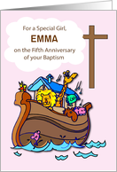 Custom Name Fifth Anniversary of Baptism Girl Noahs Ark card