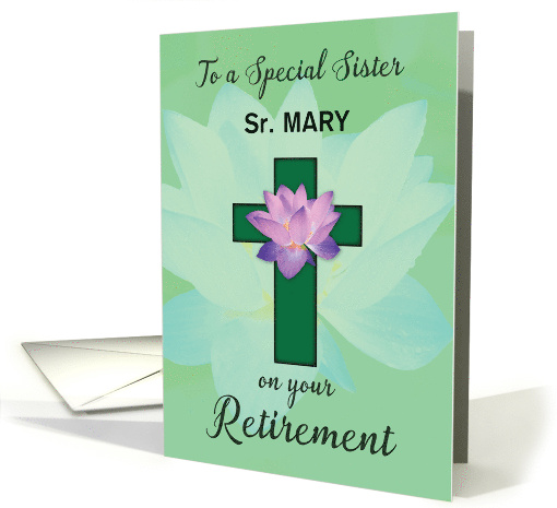 Nun Customizable Name Retirement Lotus Flower on Cross card (1539584)