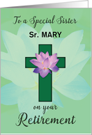 Nun Customizable Name Retirement Lotus Flower on Cross card