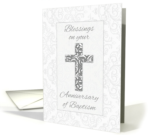 Anniversary Baptism Blessings Cross with Swirls card (1539666)