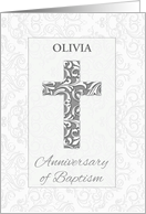 Custom Name Anniversary Baptism Blessings Cross with Swirls card