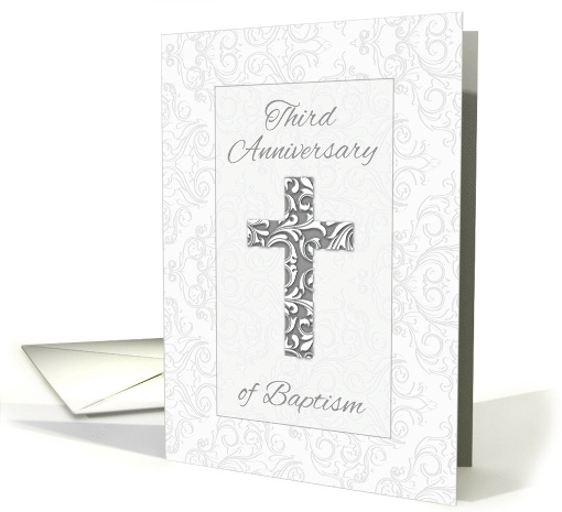 Third Anniversary Baptism Blessings Cross with Swirls card (1539678)