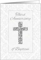 Third Anniversary Baptism Blessings Cross with Swirls card