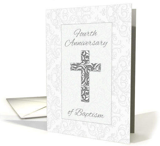 Fourth Anniversary Baptism Blessings Cross with Swirls card (1539682)