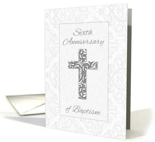 Sixth Anniversary Baptism Blessings Cross with Swirls card (1539690)