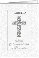 Custom Name Tenth Anniversary Baptism Blessings Cross with Swirls card