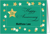 Custom Name and Year Thirteenth Employee Anniversary Green Gold Effect card