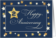 Second Employee Anniversary Navy Gold Effect Stars card