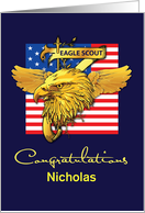 Custom Name Nicholas Eagle Scout Congratulations Gold Look Eagle Flag card