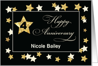 Custom Name Fourth Employee Anniversary Black Gold Effect Stars card