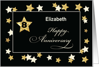 Custom Name Eighth Employee Anniversary Black Gold Effect Stars card