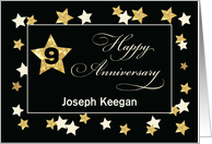 Custom Name Ninth Employee Anniversary Black Gold Effect Stars card