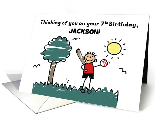 7th Baseball Birthday Custom Name with Stick Figure Boy card (1542496)
