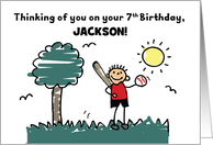 7th Baseball Birthday Custom Name with Stick Figure Boy card