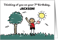 7th Baseball Birthday Custom Name with Stick Figure Boy card