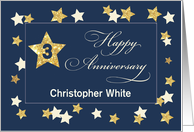 Custom Name Third Employee Anniversary Navy Gold Effect Stars card