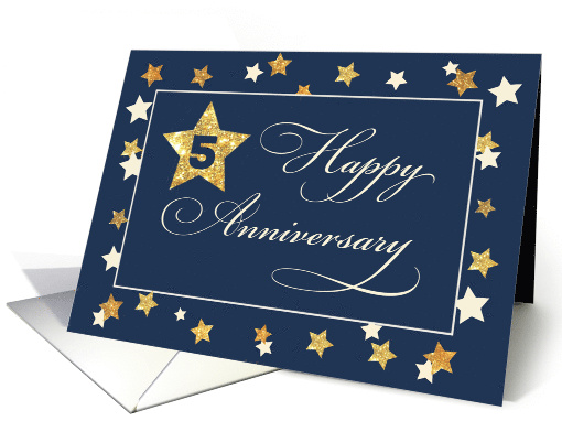 Fifth Employee Anniversary Navy Gold Effect Stars card (1542524)
