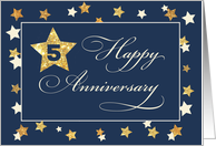 Fifth Employee Anniversary Navy Gold Effect Stars card