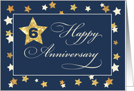 Sixth Employee Anniversary Navy Gold Effect Stars card