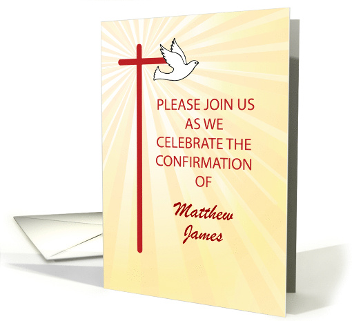 Confirmation Invitation Red Cross and Dove Gold Rays card (1550586)