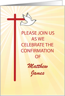 Confirmation Invitation Red Cross and Dove Gold Rays card