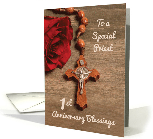 Priest 1st Ordination Anniversary Red Rose and Rosary card (1552854)