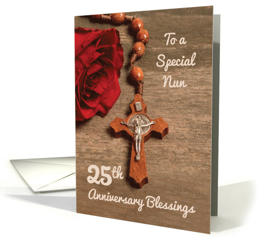 Nun 25th Anniversary Red Rose and Rosary card (1553268)