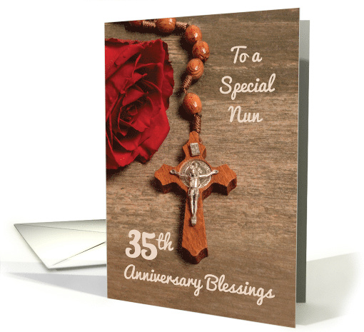 Nun 35th Anniversary Red Rose and Rosary card (1553272)