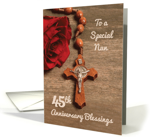 Nun 45th Anniversary Red Rose and Rosary card (1553276)