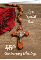 Nun 45th Anniversary Red Rose and Rosary card