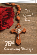 Nun 75th Anniversary Red Rose and Rosary card