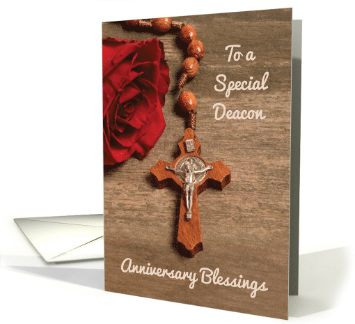 Deacon Ordination Anniversary Red Rose and Rosary card (1553290)