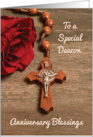 Deacon Ordination Anniversary Red Rose and Rosary card