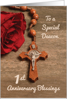 Deacon 1st Ordination Anniversary Red Rose and Rosary card