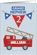 2nd Birthday Grand Nephew Custom Name Firetruck card