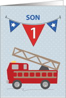 1st Birthday Son Firetruck card