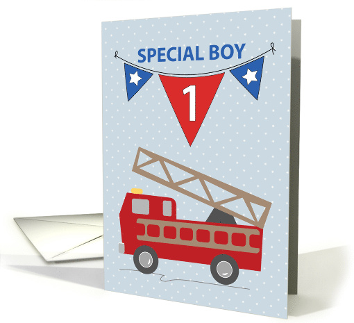 1st Birthday Boy Firetruck card (1557000)
