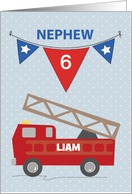 Custom Name and Age Liam 6th Birthday Nephew Firetruck card