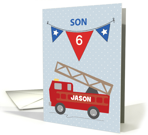 Custom Name and Age Jason 6th Birthday Son Firetruck card (1557302)