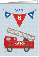 Custom Name and Age Jason 6th Birthday Son Firetruck card