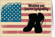 Military Sympathy with Boots Over Grunge Flag card