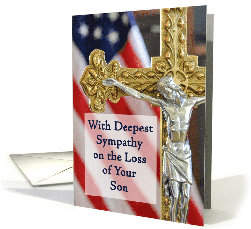 Son Sympathy Religious Christian Military Patriotic Cross Flag card