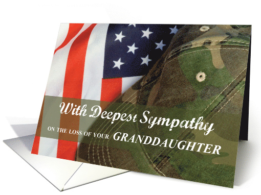 Granddaughter Army Military Soldier Sympathy Hat with Flag card