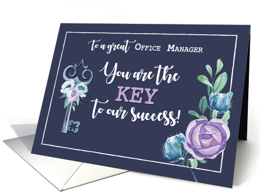 Office Manager Admin Pro Day Key to Success Navy with Flowers card