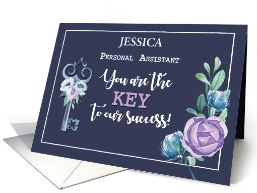 Custom Name PA Admin Pro Day Key to Success Navy with Flowers card