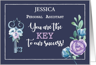 Custom Name PA Admin Pro Day Key to Success Navy with Flowers card