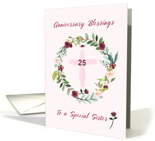 25th Nun Religious Sister Anniversary Blessings Flowers on Wreath card