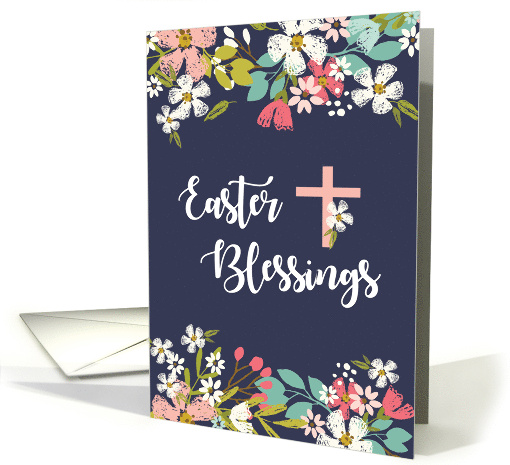 Easter Blessings of Risen Christ Flowers on Navy card (1560870)