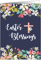 Easter Blessings of Risen Christ Flowers on Navy card
