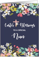 Nun Easter Blessings of Risen Christ Flowers on Navy Blue card